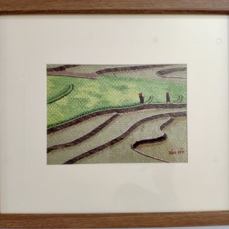 Hand-embroidered painting - Horizontal terraced field (small size)